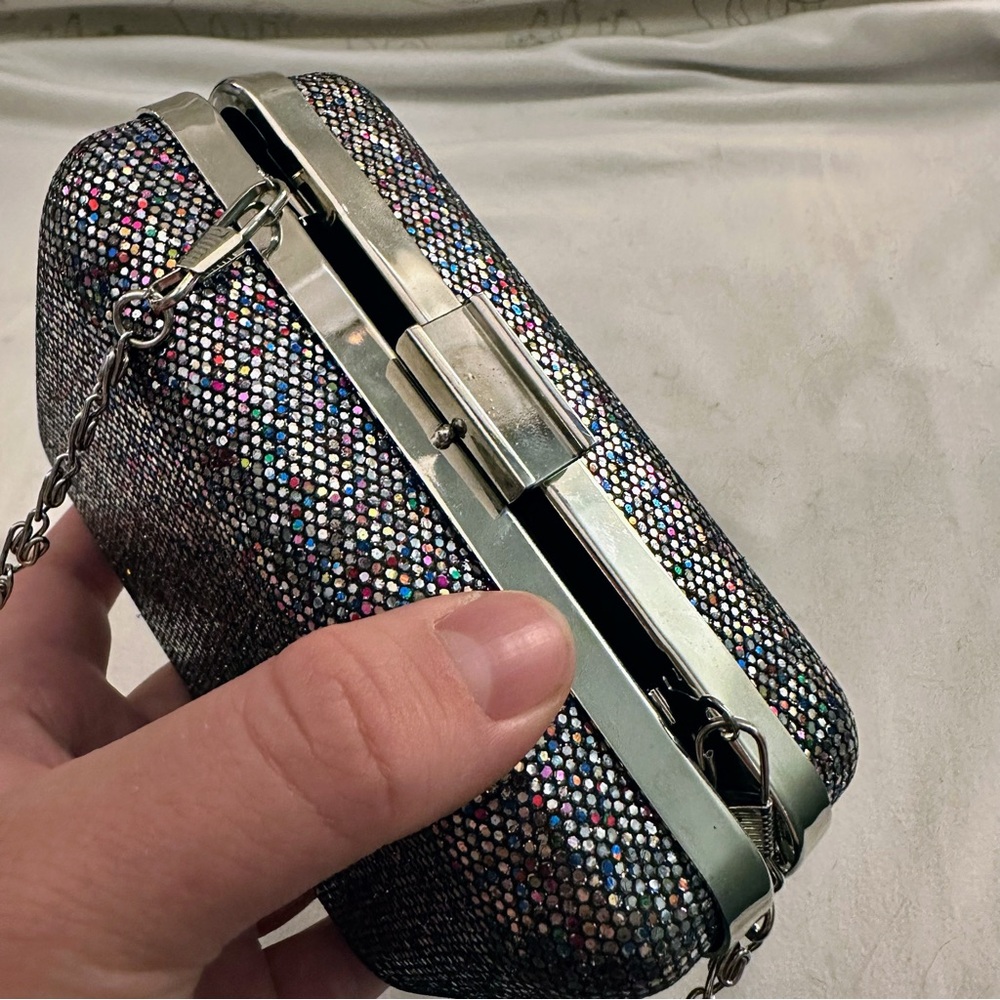 Sparkling Multicolor Clutch Purse with Optional Chain | Rectangular, Glitter - Picture 6 of 8